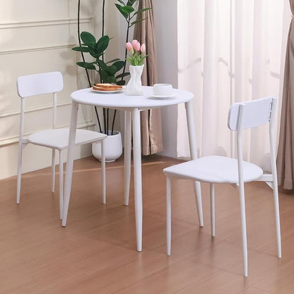 Walsport Round Dining Table Set for 2, 3-Piece Wood Tabletop Samill Kitchen Table and Chairs with Strong Metal Frame, Space-saving Modern Dinette with Chairs for Living Room, Apartment, Office (White)