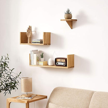 HOMWOO Floating Shelf, FAS Grade Oak Solid Wood Floating Bookshelf U Shape Floating Wall Shelves for Bedroom,Living Room,Bathroom,Office,Kitchen 1 Pcs-(Natural,16inches)