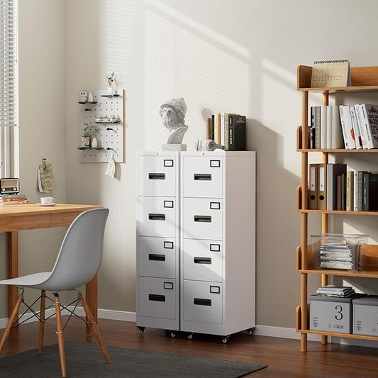 GarveeHome 4 Drawer Metal File Cabinet with Independent Locks, Heavy Duty Steel Vertical Filing Cabinet for A4 Letter/Legal Size, Locking Drawers for Home Office School, White