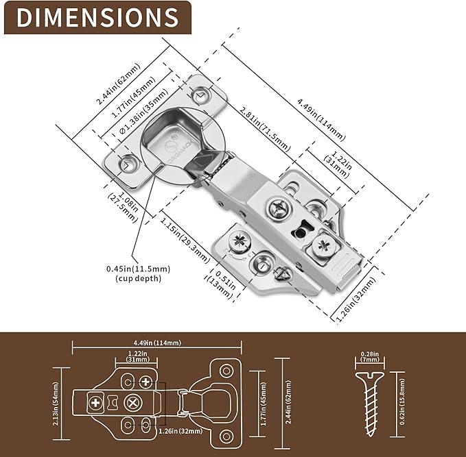 10 Pack Full Overlay Soft Close Cabinet Hinges 105° Frameless 3 Way Adjustable Soft Close Hinges for Cabinet Doors Kitchen Cabinet Door Hinges with Screws Bright Nickel