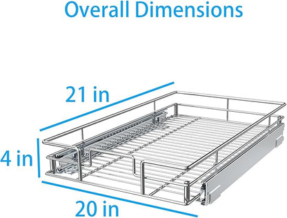 Pulloutor Pull Out Cabinet Organizer,Slide Out Kitchen Cabinet Storage Shelf and Drawer Organizer NEED 21" W and 22" D Cabinet, Chrome Finish (20 * 21 in)