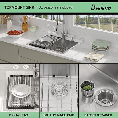 25 Inch Drop In Kitchen Sink - Beslend ADA 6 Inch Depth 25x22 Drop In Sinks Topmount Stainless Steel 16 Gauge Mobility Friendly Sink for Wheelchair Accessible & Accessible Design Kitchen