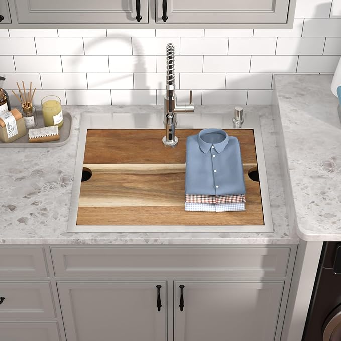 Outdoor Kitchen Sink - Drop In Utility Sink with Faucet Combo 25x22x12 Topmount Workstation 16 Gauge Stainless Steel Single Bowl Sinks for Laundry Room, Outdoor, Garage #TLT-0063
