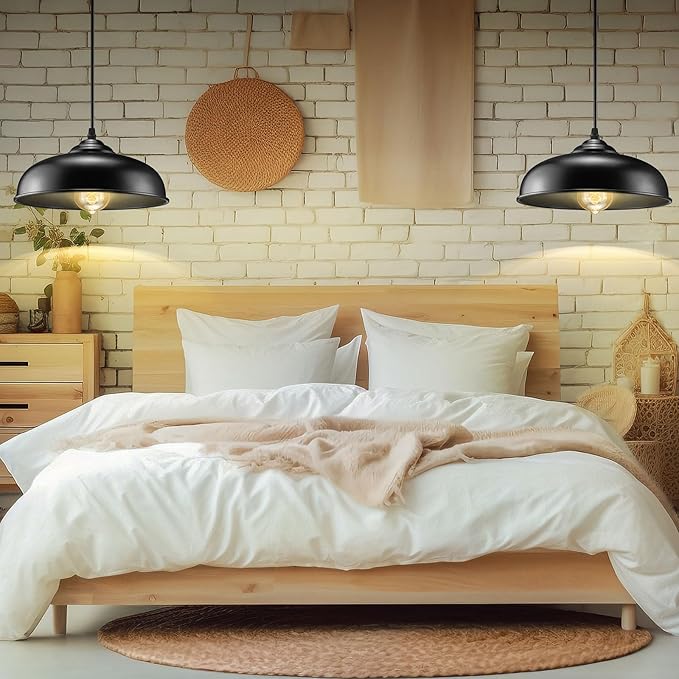 Plug in Pendant Light, Black Farmhouse Pendant Light Fixture with On/Off Switch, Vintage Hanging Lights with Plug in Cord, E26 Pendant Lighting for Kitchen Dining Room