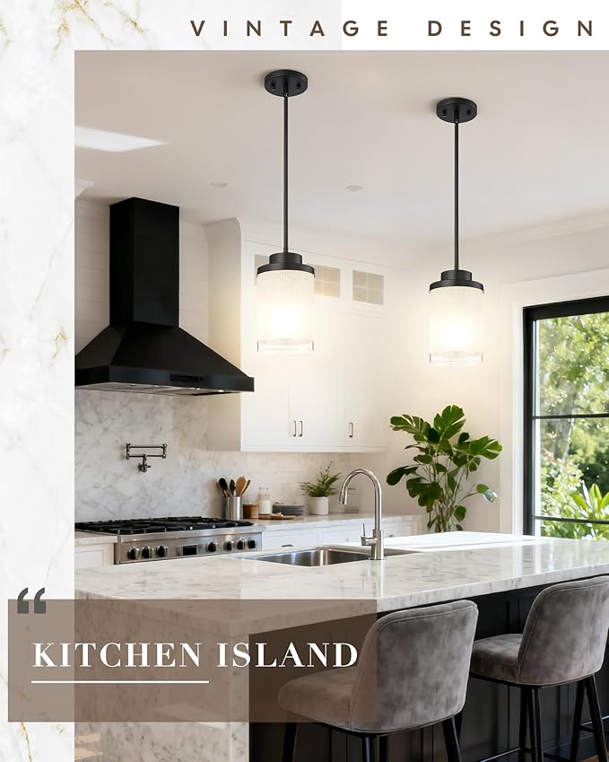TENGXIN Modern Pendant Light, 6 Inch Matte Black Pendant Lights Kitchen Island,Farmhouse Pendant Lighting for Dining Room Bedroom Bar Office,TXPLBK01-L