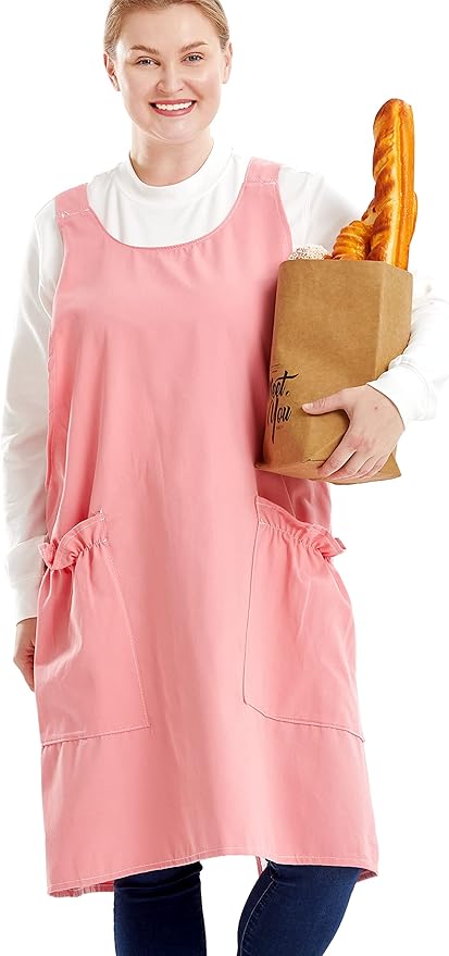 Big Plus Size Aprons for Women with Pockets Cotton Linen Baking Kitchen Cooking