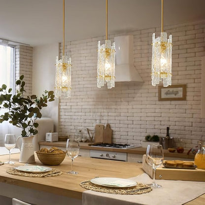 Modern Crystal Pendant Lighting Gold Pendant Lights Mini Glass Chandeliers, Adjustable Pendant Light Fixture for Kitchen Island Bedroom Living Room Dining Room Corridor(1Pack)