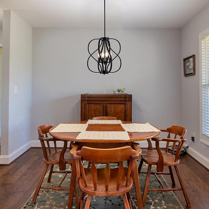 Black Chandelier 4 Light Industrial Dining Room Light Fixture 18'' Modern Farmhouse Contemporary Chandelier Hanging Pendant Light Fixture Entryway Chandelier for Foyer,Kitchen,Living Room,Bedroom