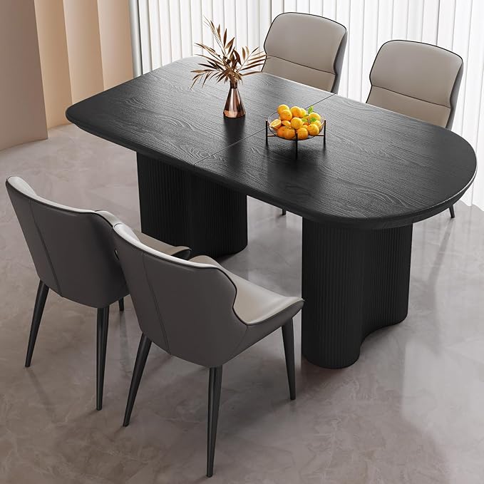 Modern Dining Table Set, 55" Black Table with 4 Chairs, Kitchen & Dining Room