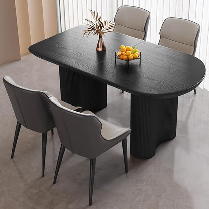 Modern Dining Table Set, 55" Black Table with 4 Chairs, Kitchen & Dining Room