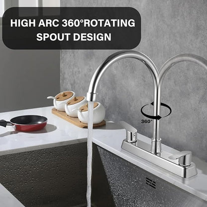 SOLVEX 2 Handle Kitchen Sink Faucet, High Arc 360 Swivel Stainless Steel Pipe 3 Hole Kitchen Faucet, Commercial Modern Chrome Kitchen Sink Faucet, US-SP-80066