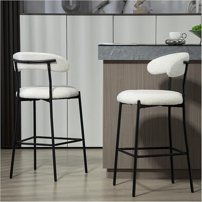 26'' Counter Height bar stools Teddy Fabric Cover Kitchen Island Counter Stool with Black Powder Coating Base and footrest