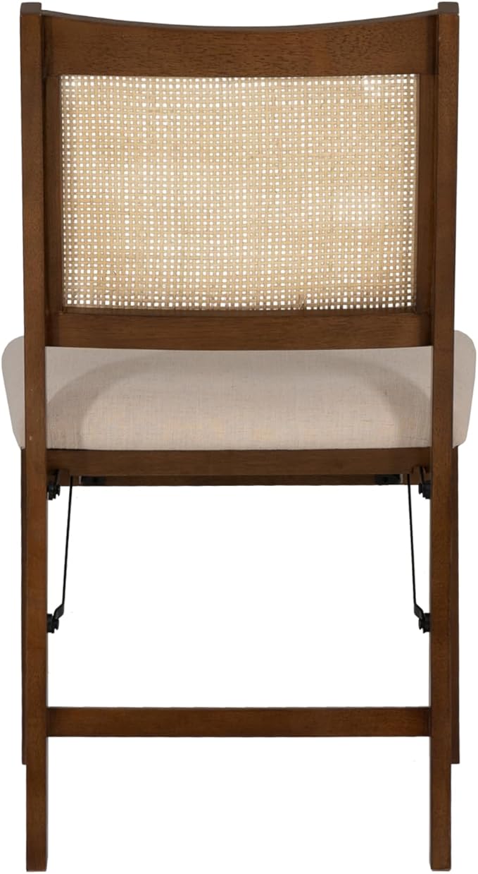 Powell Kasi Brown and Natural Rattan Cane Fully Assembled Foldable Wooden Dining Side Chair