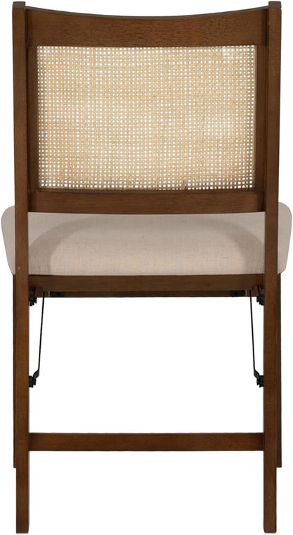 Powell Kasi Brown and Natural Rattan Cane Fully Assembled Foldable Wooden Dining Side Chair