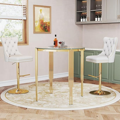 37" Round Bar Table for 2 4, Modern High Pub Table with Clear Tempered Glass Top and Polished Gold Stainless Steel Legs, Counter Height Table for Kitchens, Apartments, and Small Spaces