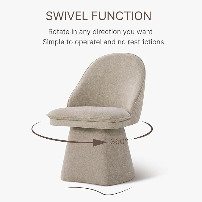 KISLOT Swivel Dining Chairs Set of 1, Upholstered Mid Century Modern Deskchair with Round Back, Linen Fabric Kitchen Chairs for Dining Room, Bedroom, Dressing Room, Khaki