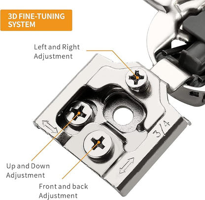 Chibery 8 Pack 3/4" Overlay 3D Soft Close Concealed Hinge for Face Frame Door, Satin Nickel, Hidden 105 Open Angle Stainless Steel Hinge for Kitchen Cabinet Door