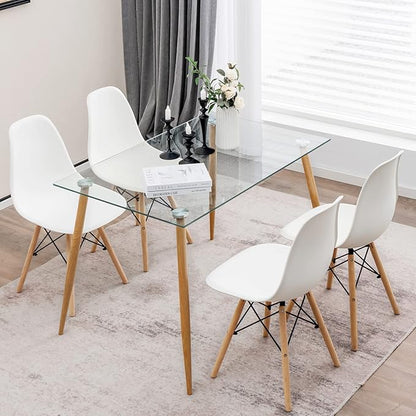 Tangkula Dining Table Set for 4, Modern Kitchen Table and Chairs, Glass Table and Chairs Set of 4 for Small Living Room, Kitchen