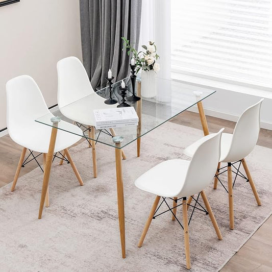 Tangkula Dining Table Set for 4, Modern Kitchen Table and Chairs, Glass Table and Chairs Set of 4 for Small Living Room, Kitchen