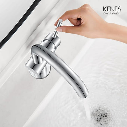KENES Polished Chrome Bathroom Faucets Single Handle Modern Prep Wet Bar Sink Faucets Bathroom Sink Faucet with Drain Assembly & Deck Plate, Farmhouse RV Camper Outdoor Utility Faucet, KE-9005B-5