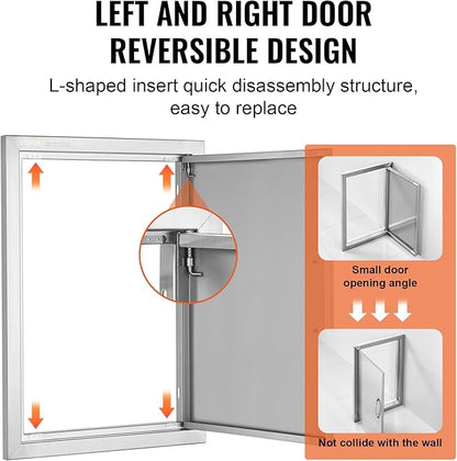 VEVOR BBQ Access Door, 17W x 24H Inch Single Outdoor Kitchen, Stainless Steel Flush Mount, Wall Vertical with Handle, for BBQ Island, Grilling Station, Outside Cabinet