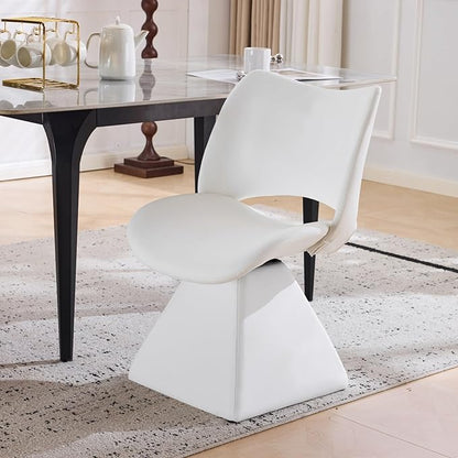 Swivel Dining Chair Upholstered Faux Leather Accent Seat with Curved High Back, Cushioned Foam Padding, Solid Wood and Metal Base, Modern Armless Side Chair for Kitchen Island Vanity Desk (White)