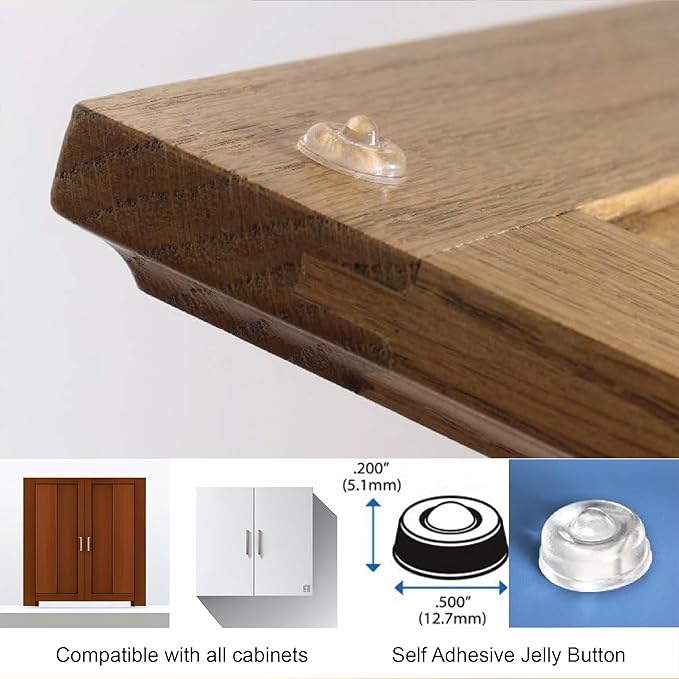 Pack of 200 Sound Dampening Cabinet Door Bumpers - Clear Soft Close Self Adhesive Rubber Pads - Transparent Rubber Feet for Drawers, Cupboards