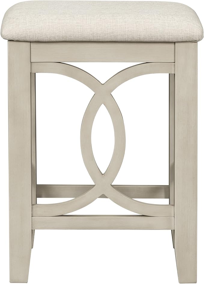 Rustic Dining Table Set, Farmhouse 3-Piece Counter Height Dining Table Set with USB Port and Upholstered Stools for Small Places (Cream/Farmhouse-A)
