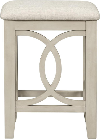 Rustic Dining Table Set, Farmhouse 3-Piece Counter Height Dining Table Set with USB Port and Upholstered Stools for Small Places (Cream/Farmhouse-A)