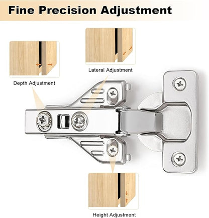 Probrico Full Overlay Soft Close Clip On Face Frame Mounting Cabinet Hinges, Nickel Plated Door Hinges, Concealed Screws 105 Degree Kitchen Cabient Hinges, 30 Pair