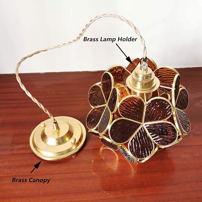 Bieye L10745 Petals Tiffany Style Stained Glass Ceiling Pendant Light with 8-inch Wide Lampshade (Textured Amber, 8" Cherry Blossom)