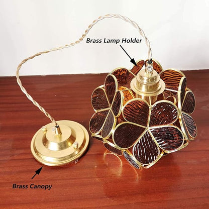 Bieye L10745 Petals Tiffany Style Stained Glass Ceiling Pendant Light with 8-inch Wide Lampshade (Textured Amber, 8" Cherry Blossom)