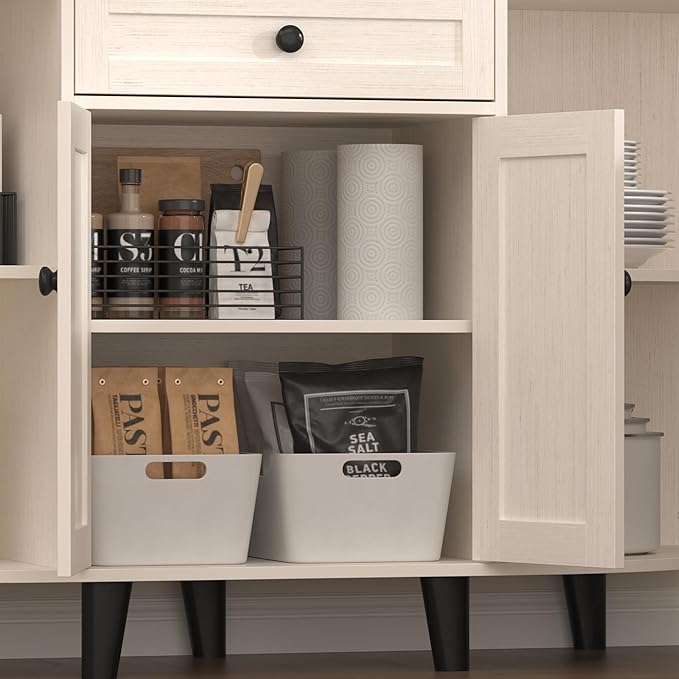 Sideboard Buffet Cabinet with Power Outlet,Freestanding Kitchen Cabinet with Storage,Accent Coffee Bar with Doors(White)