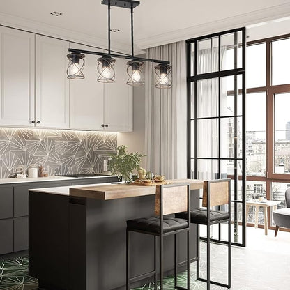 mavcadonf 4-Light UL Certified Farmhouse Linear Pendant Light, Black Metal Adjustable Kitchen Island Light with Sloped Ceiling Compatible, Hanging Light for Dining Room Living Room Foyer