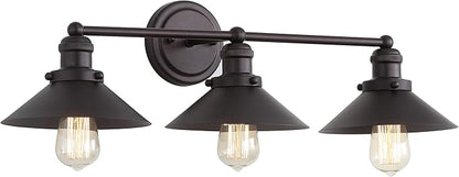 JONATHAN Y 26.5" Oil Rubbed Bronze 3-Light Industrial Farmhouse Metal Vanity Light Wall Sconce, Metal Shade for Bathroom Mirror, Kitchen, Entryway, LED Bulb Included (JYL7428A)