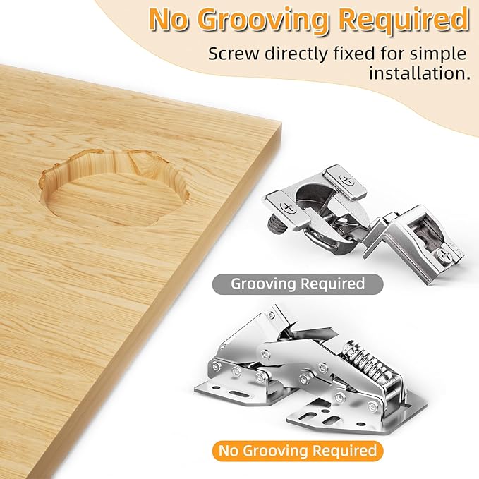 Chibery 10 Pack 90° RV Cabinet Hinges, Heavy Duty Surface Mount Soft Close Accessories, Face Frame & Frameless, Self Closing, No Pre-Drilled Cup Hole for Cabinets, Camper Van, Trailer, Vehicle-Mounted
