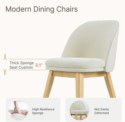 KISLOT Wooden Dining Chairs Set of 2, Fabric Upholstered Modern Dining Room Chairs with Double-Layer Thick Seat Cushion & Ergonomic Backrest for Restaurant, Kitchen and Café, Beige