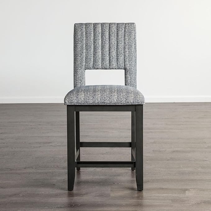 LIFE SKY Counter Height Dining Chair Set: Transitional Style 2-Piece Set with Padded Seat & Back - Blue Gray Fabric & Rubberwood Frame for Kitchen Island & Home Decor