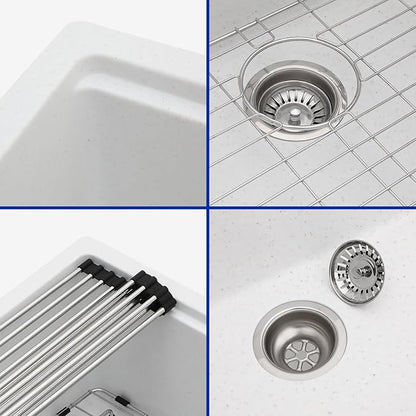 Dcolora 21 In. White Granite Composite Small Kitchen Sink, Single Bowl Workstation Undermount Prep Sink, Quartz Bar Sink, 21"x18"x9.65" #DC-GBUS25471