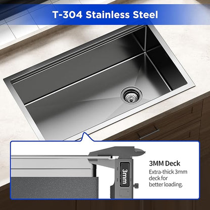 JOMOO 32‑Inch Nano‑Coated Stainless Steel Workstation Sink, 10″ Deep Single Bowl Undermount Kitchen Sinks, Handmade Topmount Sink Set with Accessories for Kitchen, Bar & RV
