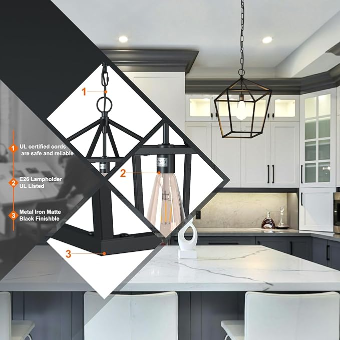 Kitchen Island Light RC Ceiling Light Fixture 1-Light Hanging Pendant Light for Kitchen Island Chandelier, Metal Cage Entryway Fixture with Adjustable Chain, Vintage Industrial