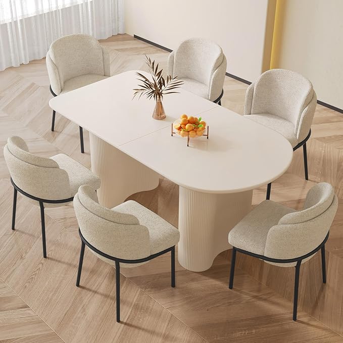 Dining Table Set for 6, Modern Kitchen Table with 6 Chairs, Dining Room Table Set for Kitchen,Dining Room,Home & Office (55.11" White Table with 6 Chairs)