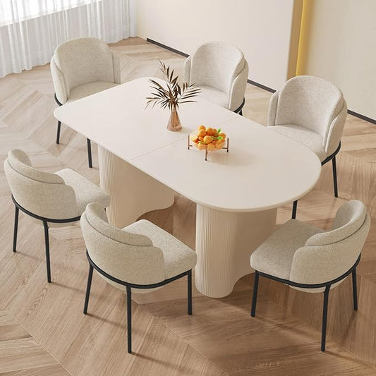 Dining Table Set for 6, Modern Kitchen Table with 6 Chairs, Dining Room Table Set for Kitchen,Dining Room,Home & Office (55.11" White Table with 6 Chairs)
