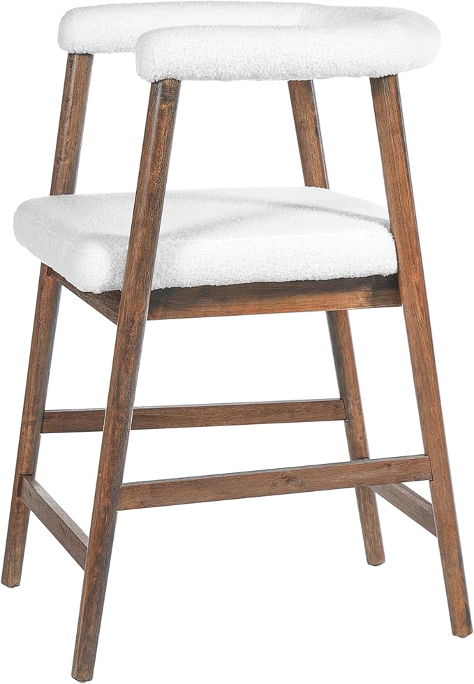 Merax 2-Piece Wooden Farmhouse Counter Height Dining Chairs for Kitchen Island, Dining Room, Upholstered Cafe Bar Stools with Armrest, Walnut Set of 2