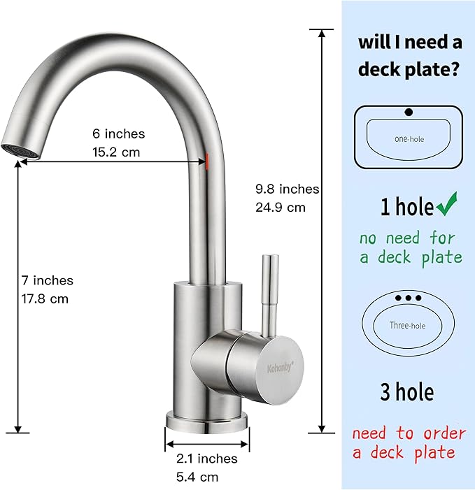 Wet Bar Sink Faucet Single Hole, Brushed Nickel Single Handle Faucet for Kitchen or Bathroom Sink, Modern Stainless Steel Prep Sink Faucet Commercial rv Sink Faucet Laundry Sink Faucet
