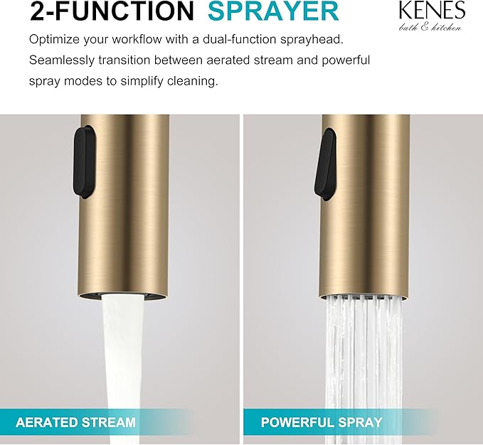 KENES Champagne Bronze Pull Down Bathroom Faucet, 4 Inch 2 Handle Centerset Bathroom Faucet 3 Hole with Pull Out Sprayer, Bathroom Vanity Faucet with Pop Up Drain & Supply Lines LJ-9069-CB