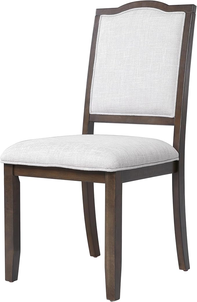 Ball & Cast Farmhouse Dining-Chairs Set of 4, High Back Wood Frame Dining Room Chair with Padded Seat, Modern Upholstered Kitchen Island Seating, 4 Pack Mid-Century Chairs, Brown&Beige