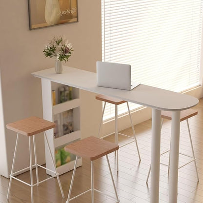 Pub Tables White Bar Table with Storage Living Room Island Simple Kitchen Dining Table Counter Table(120 * 40 * 100cm)