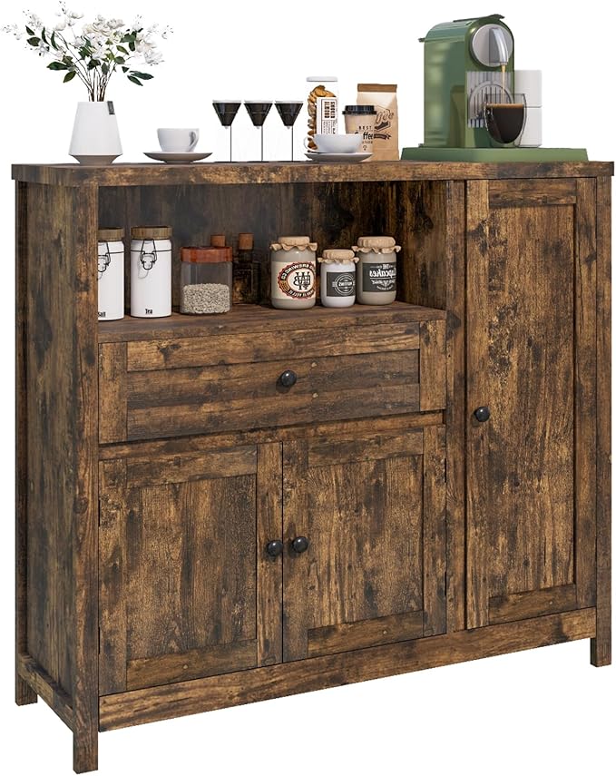 Viaozutis Storage Cabinet with Doors and Drawers,Kitchen Storage Cabinets，with Drawer and Adjustable Shelf（Retro）