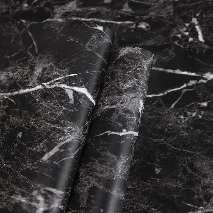 Abyssaly Black Marble Paper Granite Wallpaper 15.7" X 118" Countertop Peel and Stick Self Adhesive Thicken for Kitchen Bathroom and Furniture